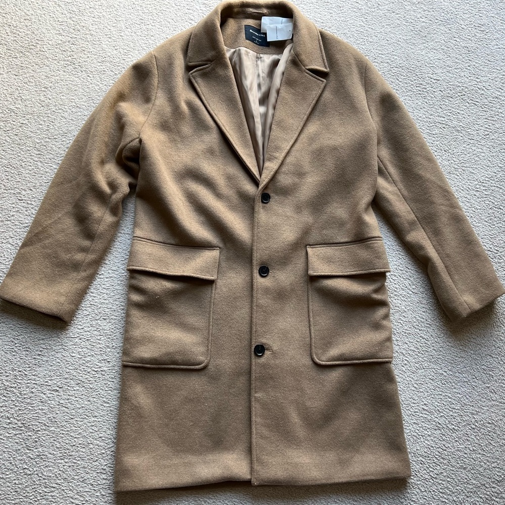 Abercrombie & Fitch Men Wool Blend Topcoat Top Mac Coat Jacket Tan Camel Beige L